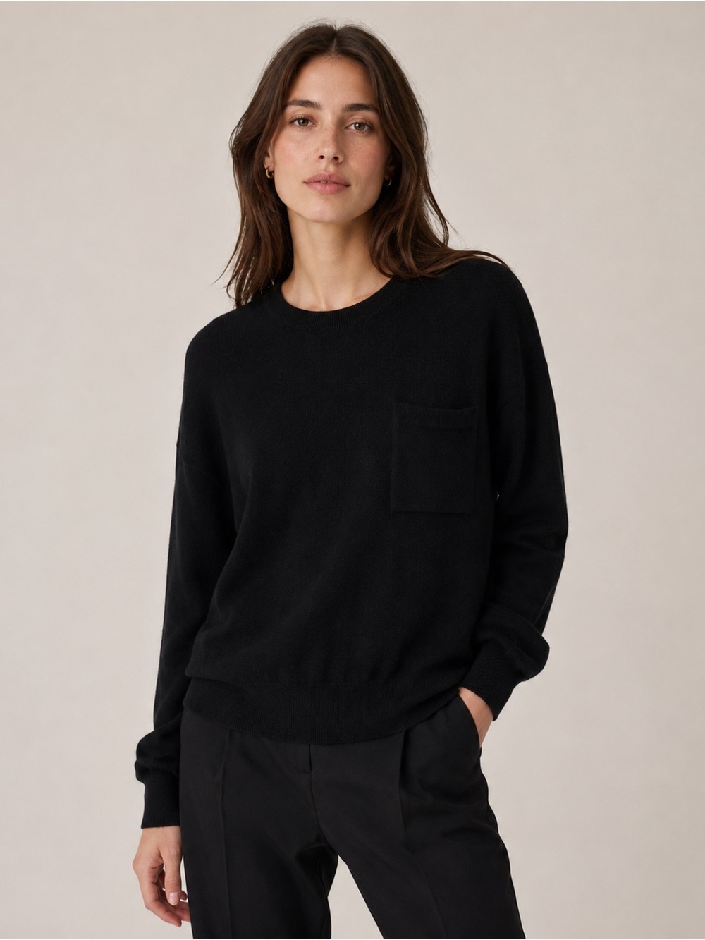 Demylee New York 100% Cashmere Black Pocket Crewneck Sweater Women’s XS